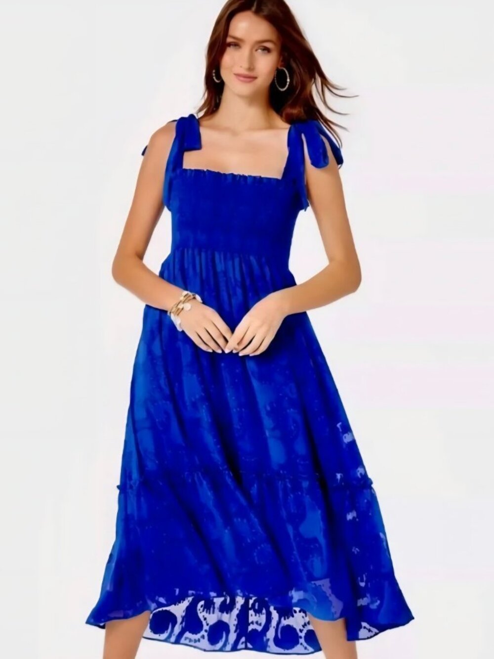 Lilly Pulitzer Rivera Smocked Midi Dress Blue Grotto size XL